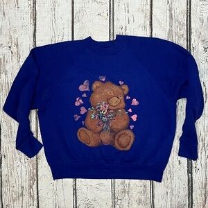 Vintage 80s Beart Heart Flowers Animal Print 1980s Crewneck Sweatshirt